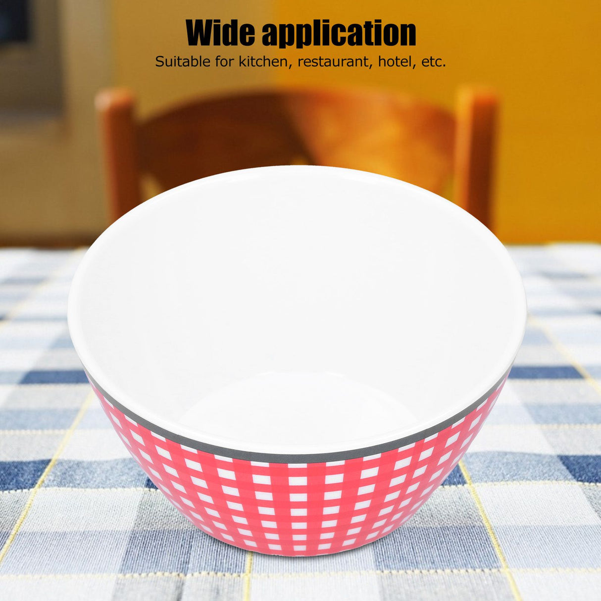 4PCS 6in Salad Bowl Dinner Serving Bowl Sets Kitchen Imitation Porcelain DinnerwareRed Grids