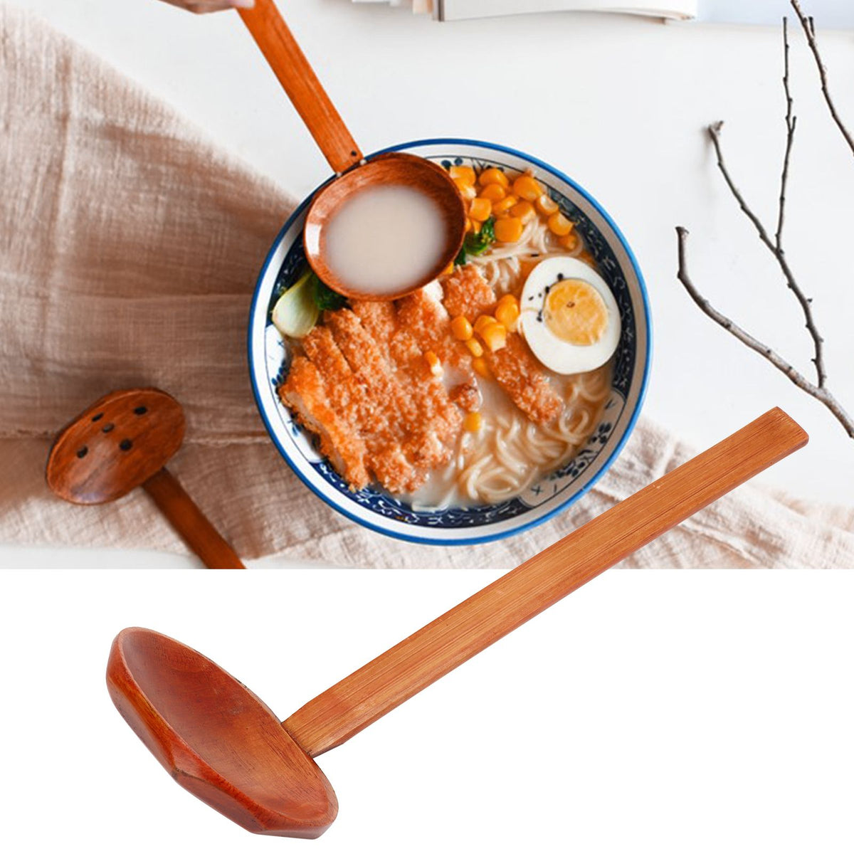 Wooden Noodle Spoon Stylish Food Grade Long Handle Soup Spoon for Hot Pot Ramen