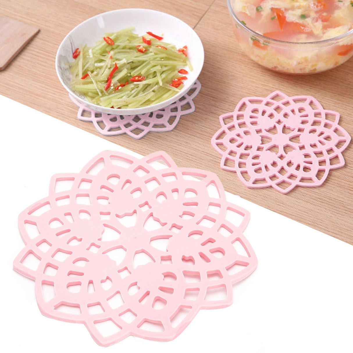 Pink Table Mat Hollow Heat Insulation Pad Cup Bowl Pot Holder Placemat Kitchen Accessory