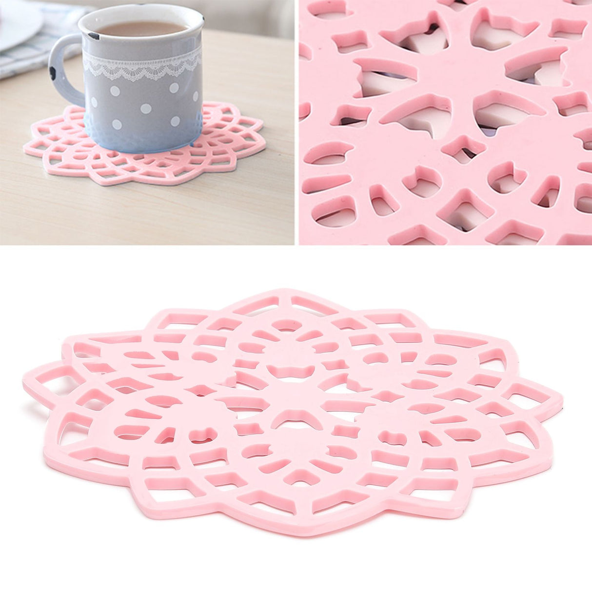 Pink Table Mat Hollow Heat Insulation Pad Cup Bowl Pot Holder Placemat Kitchen Accessory