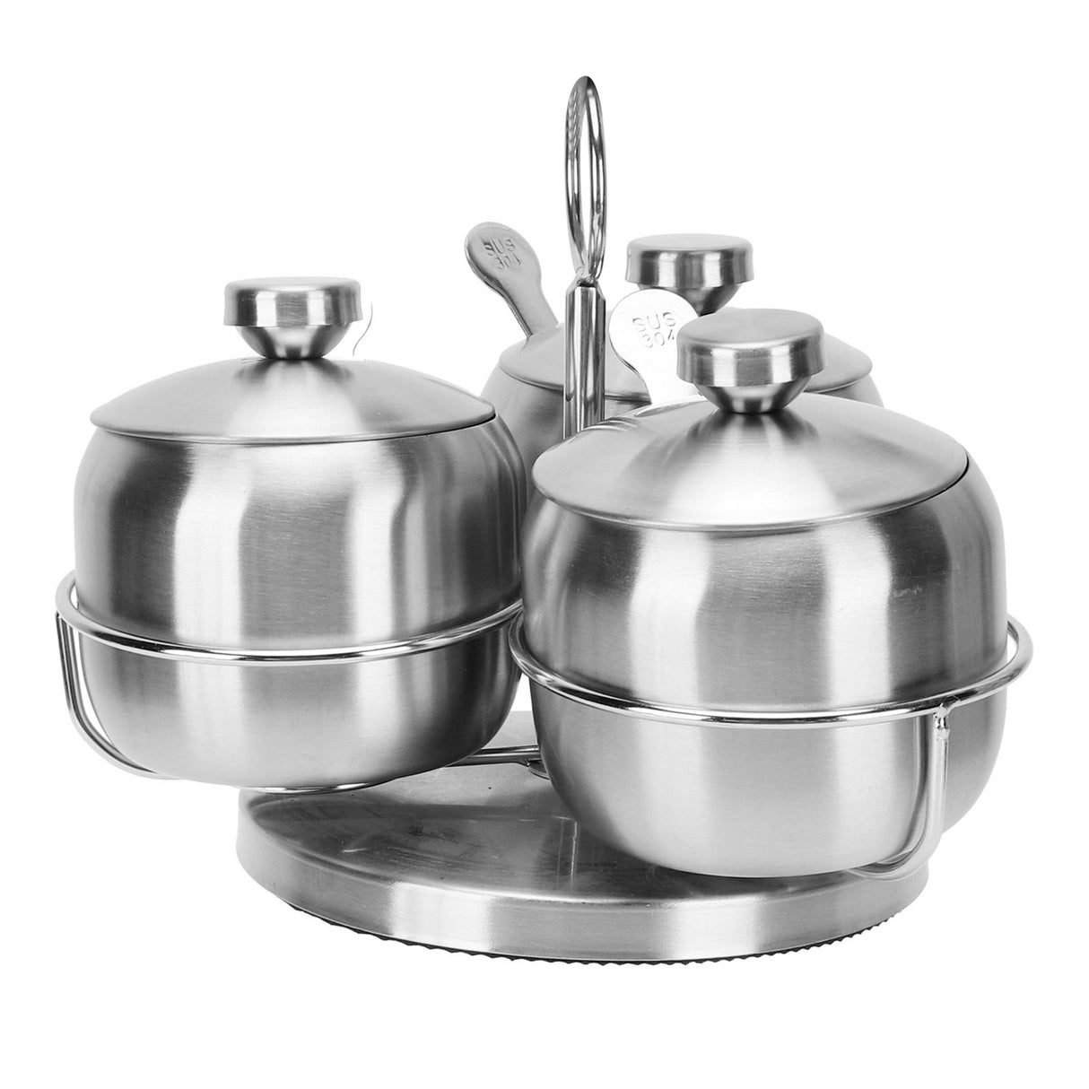 Seasoning Pot Set Innovative Rotating Condiment Spice Salt Sugar Jar Container with Lid Spoon