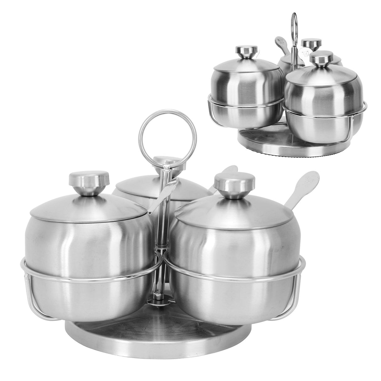 Seasoning Pot Set Innovative Rotating Condiment Spice Salt Sugar Jar Container with Lid Spoon