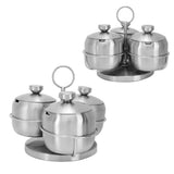Seasoning Pot Set Innovative Rotating Condiment Spice Salt Sugar Jar Container with Lid Spoon - Low Angle