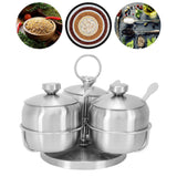 Seasoning Pot Set Innovative Rotating Condiment Spice Salt Sugar Jar Container with Lid Spoon
