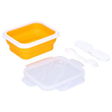 Silicone Insulation Box Portable Lunch Box with Integrated Fork Spoon for Office SchoolOrange 600ML - Front View