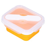 Silicone Insulation Box Portable Lunch Box with Integrated Fork Spoon for Office SchoolOrange 600ML - Side View