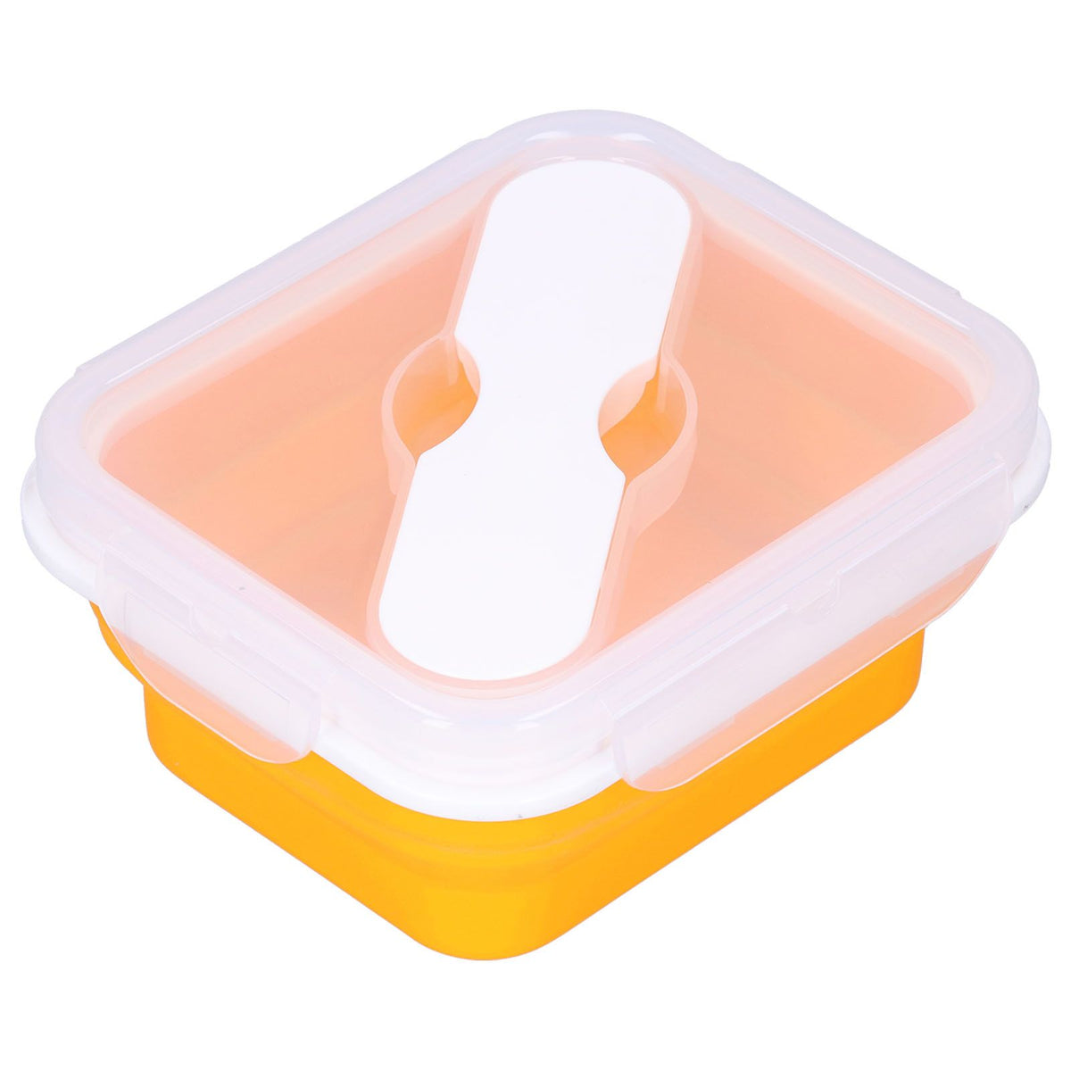 Silicone Insulation Box Portable Lunch Box with Integrated Fork Spoon for Office SchoolOrange 600ML