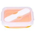 Silicone Insulation Box Portable Lunch Box with Integrated Fork Spoon for Office SchoolOrange 600ML