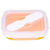 Silicone Insulation Box Portable Lunch Box with Integrated Fork Spoon for Office SchoolOrange 600ML - 45-Degree Angle