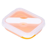 Silicone Insulation Box Portable Lunch Box with Integrated Fork Spoon for Office SchoolOrange 600ML