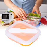 Silicone Insulation Box Portable Lunch Box with Integrated Fork Spoon for Office SchoolOrange 600ML