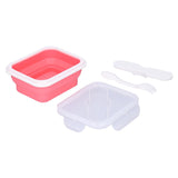 Silicone Insulation Box Portable Lunch Box with Integrated Fork Spoon for Office SchoolPink 600ML