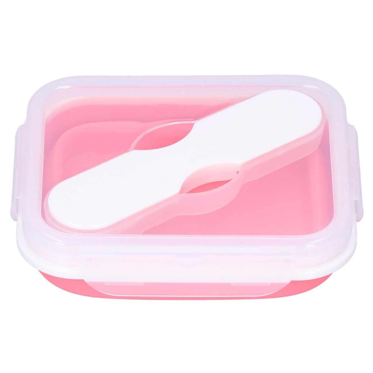 Silicone Insulation Box Portable Lunch Box with Integrated Fork Spoon for Office SchoolPink 600ML