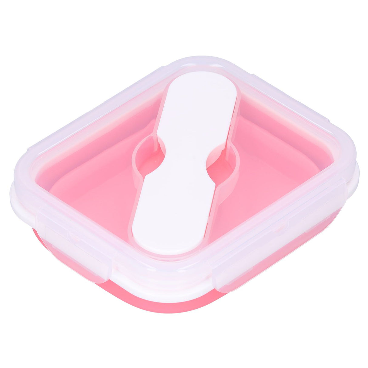 Silicone Insulation Box Portable Lunch Box with Integrated Fork Spoon for Office SchoolPink 600ML
