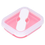 Silicone Insulation Box Portable Lunch Box with Integrated Fork Spoon for Office SchoolPink 600ML