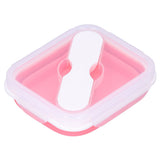 Silicone Insulation Box Portable Lunch Box with Integrated Fork Spoon for Office SchoolPink 600ML - 45-Degree Angle