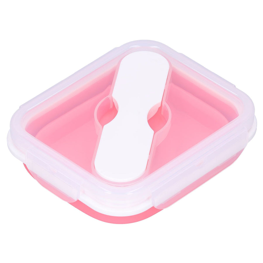 Silicone Insulation Box Portable Lunch Box with Integrated Fork Spoon for Office SchoolPink 600ML