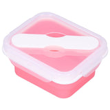 Silicone Insulation Box Portable Lunch Box with Integrated Fork Spoon for Office SchoolPink 600ML