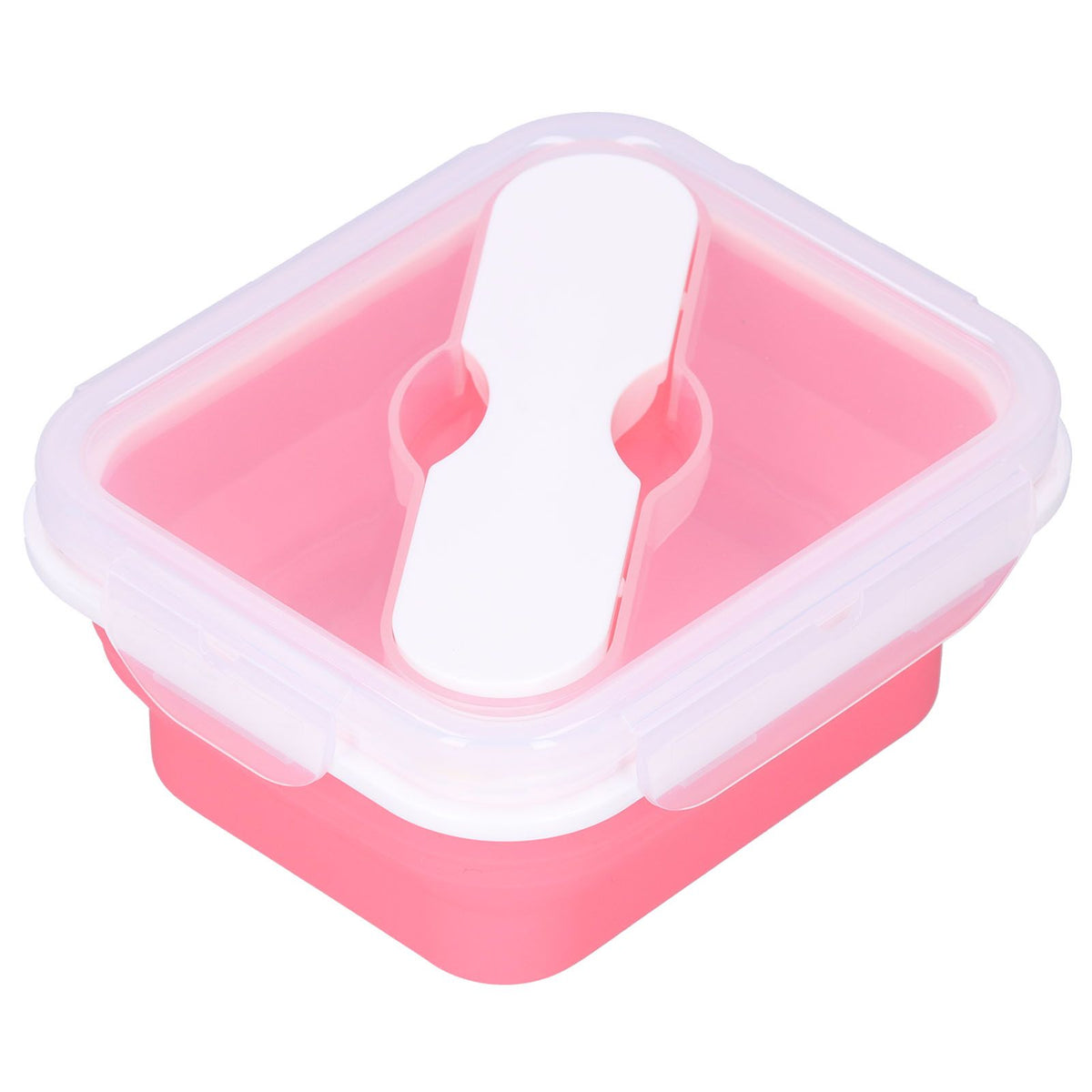 Silicone Insulation Box Portable Lunch Box with Integrated Fork Spoon for Office SchoolPink 600ML