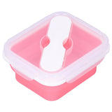 Silicone Insulation Box Portable Lunch Box with Integrated Fork Spoon for Office SchoolPink 600ML