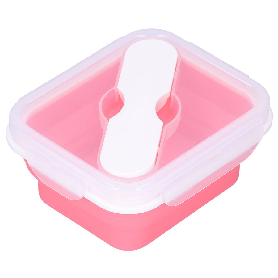 Silicone Insulation Box Portable Lunch Box with Integrated Fork Spoon for Office SchoolPink 600ML
