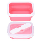 Silicone Insulation Box Portable Lunch Box with Integrated Fork Spoon for Office SchoolPink 600ML