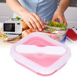 Silicone Insulation Box Portable Lunch Box with Integrated Fork Spoon for Office SchoolPink 600ML - Extra Image