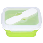 Silicone Insulation Box Portable Lunch Box with Integrated Fork Spoon for Office SchoolFruit Green 600ML