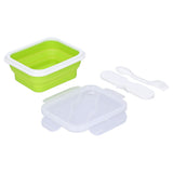 Silicone Insulation Box Portable Lunch Box with Integrated Fork Spoon for Office SchoolFruit Green 600ML
