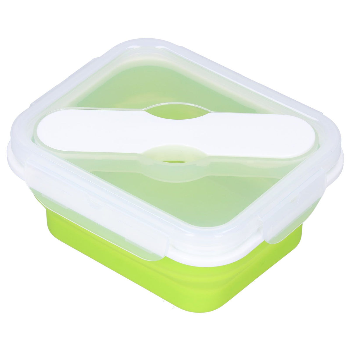 Silicone Insulation Box Portable Lunch Box with Integrated Fork Spoon for Office SchoolFruit Green 600ML