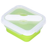 Silicone Insulation Box Portable Lunch Box with Integrated Fork Spoon for Office SchoolFruit Green 600ML - Side View