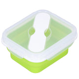 Silicone Insulation Box Portable Lunch Box with Integrated Fork Spoon for Office SchoolFruit Green 600ML - Top-Down View
