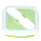 Silicone Insulation Box Portable Lunch Box with Integrated Fork Spoon for Office SchoolFruit Green 600ML