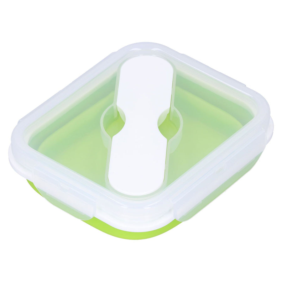 Silicone Insulation Box Portable Lunch Box with Integrated Fork Spoon for Office SchoolFruit Green 600ML