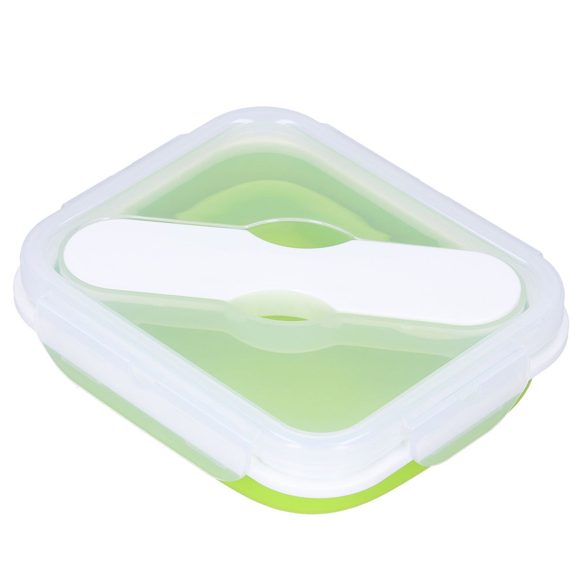 Silicone Insulation Box Portable Lunch Box with Integrated Fork Spoon for Office SchoolFruit Green 600ML