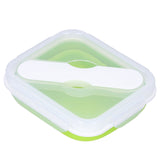Silicone Insulation Box Portable Lunch Box with Integrated Fork Spoon for Office SchoolFruit Green 600ML - Close-Up Angle