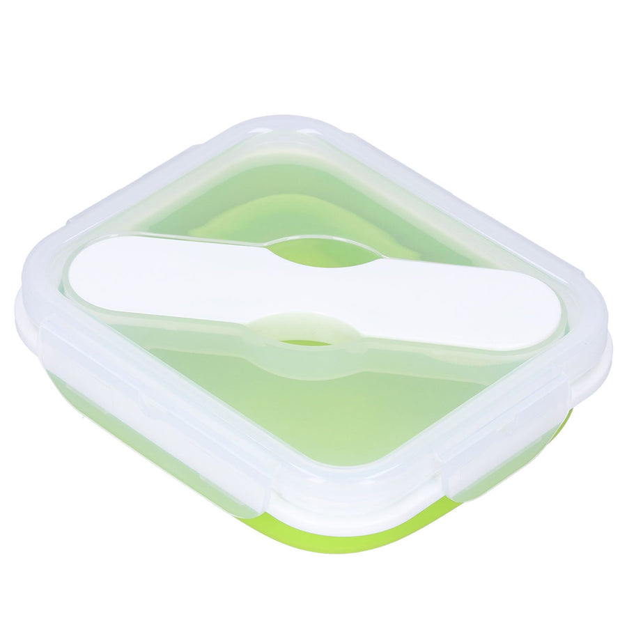 Silicone Insulation Box Portable Lunch Box with Integrated Fork Spoon for Office SchoolFruit Green 600ML
