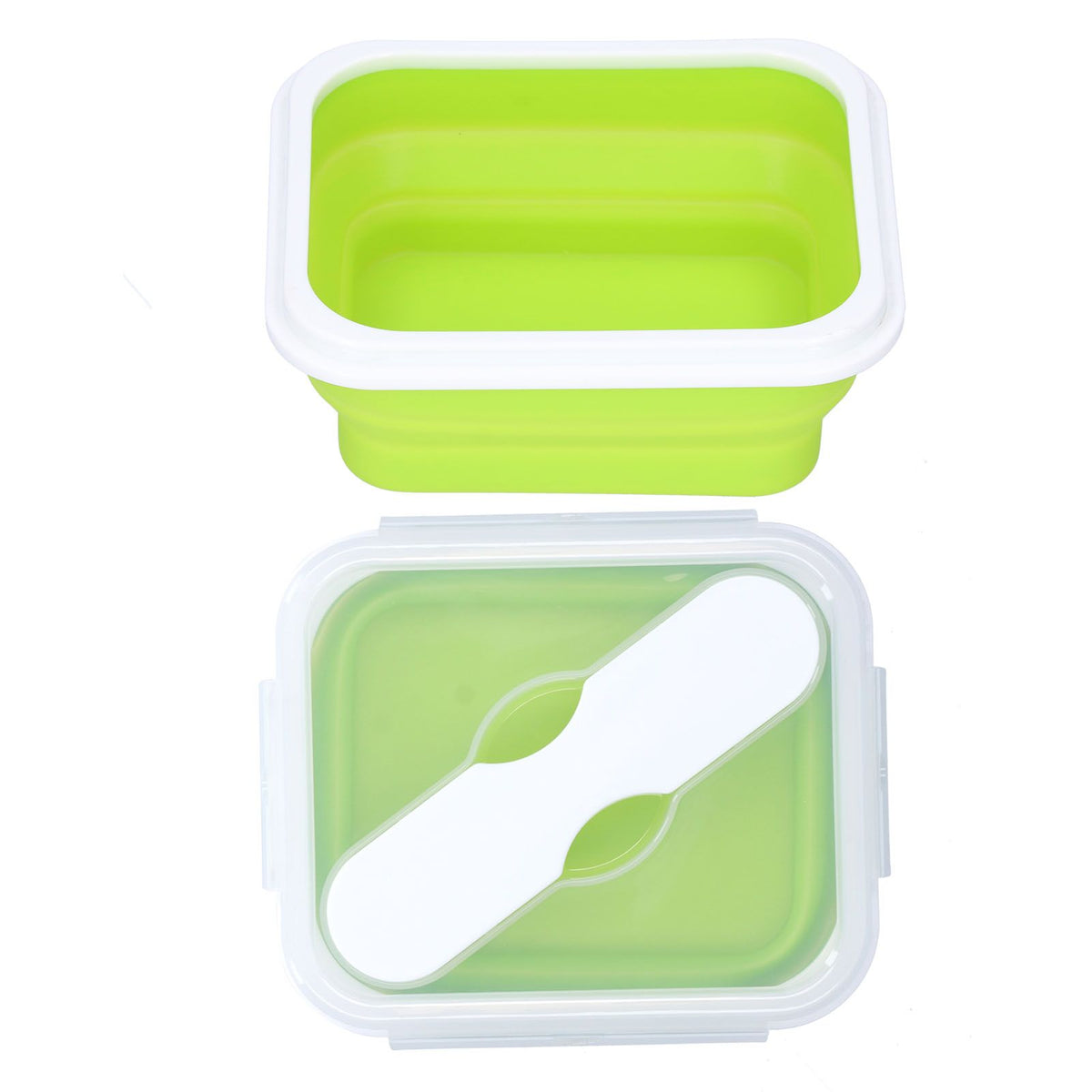 Silicone Insulation Box Portable Lunch Box with Integrated Fork Spoon for Office SchoolFruit Green 600ML