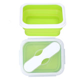 Silicone Insulation Box Portable Lunch Box with Integrated Fork Spoon for Office SchoolFruit Green 600ML - Low Angle