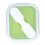 Silicone Insulation Box Portable Lunch Box with Integrated Fork Spoon for Office SchoolFruit Green 600ML