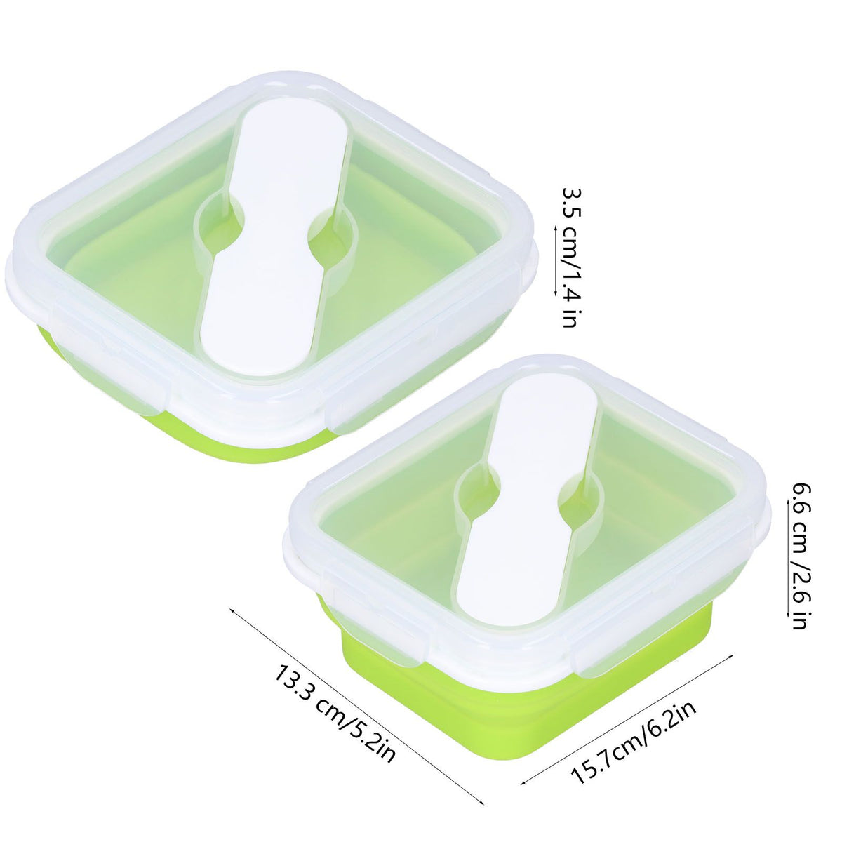 Silicone Insulation Box Portable Lunch Box with Integrated Fork Spoon for Office SchoolFruit Green 600ML