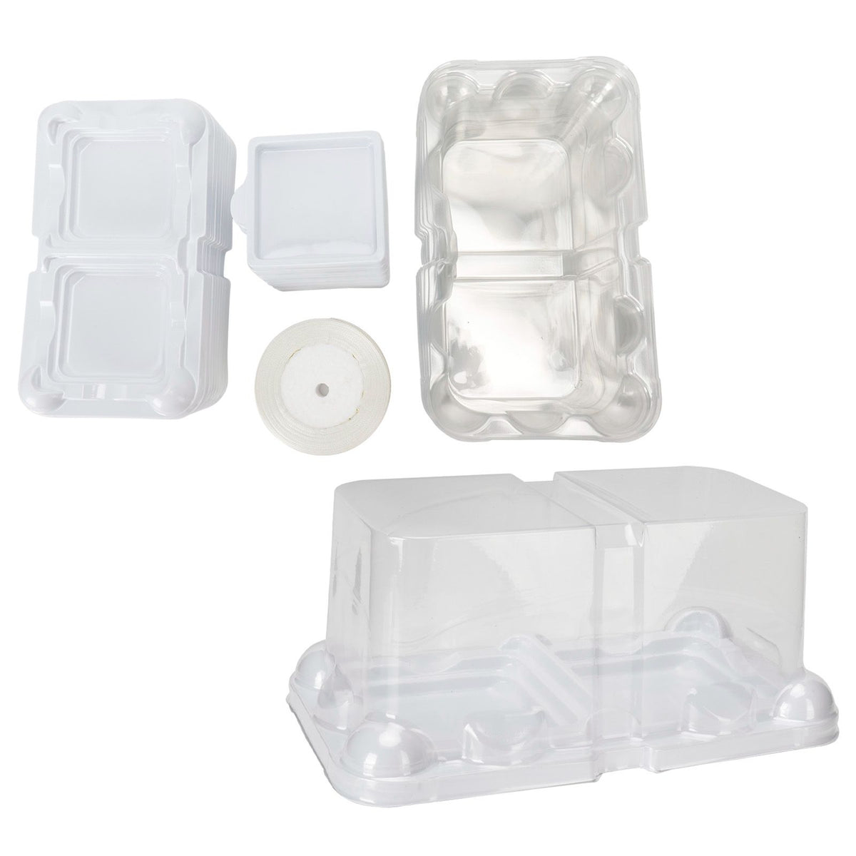 10pcs 2‑Grid Cake Packaging Box with Ribbon Transparent Cake Packaging Container
