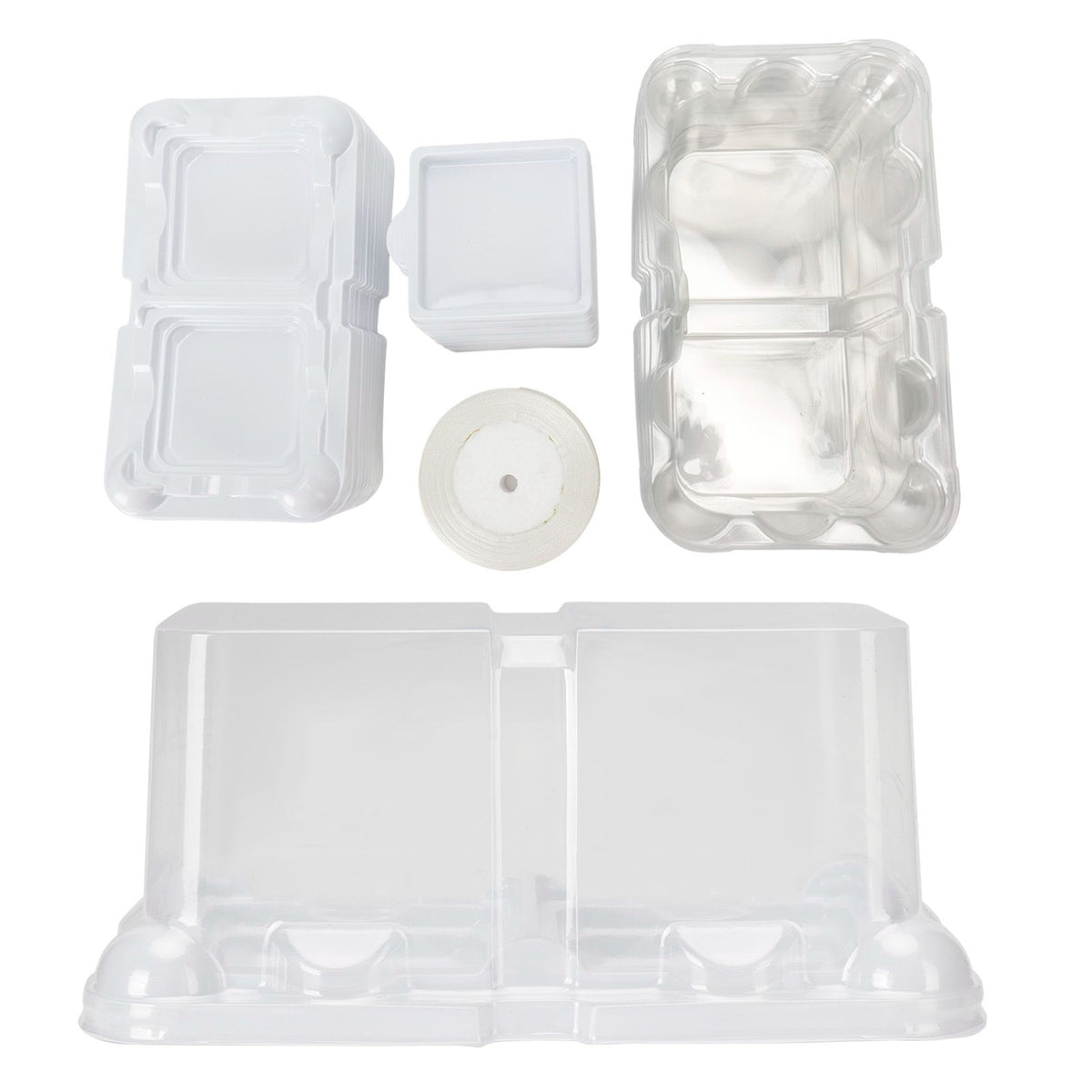 10pcs 2‑Grid Cake Packaging Box with Ribbon Transparent Cake Packaging Container