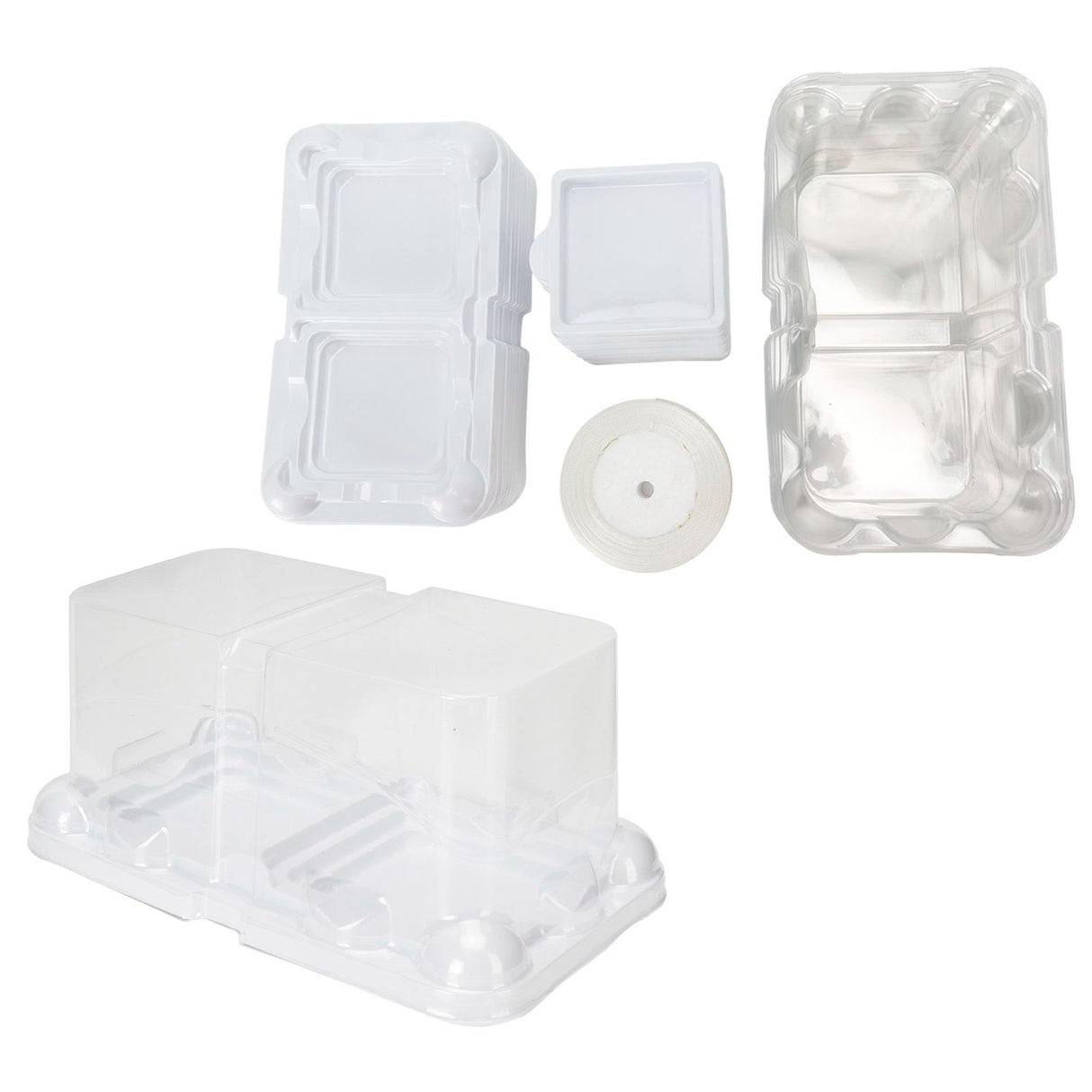 10pcs 2‑Grid Cake Packaging Box with Ribbon Transparent Cake Packaging Container