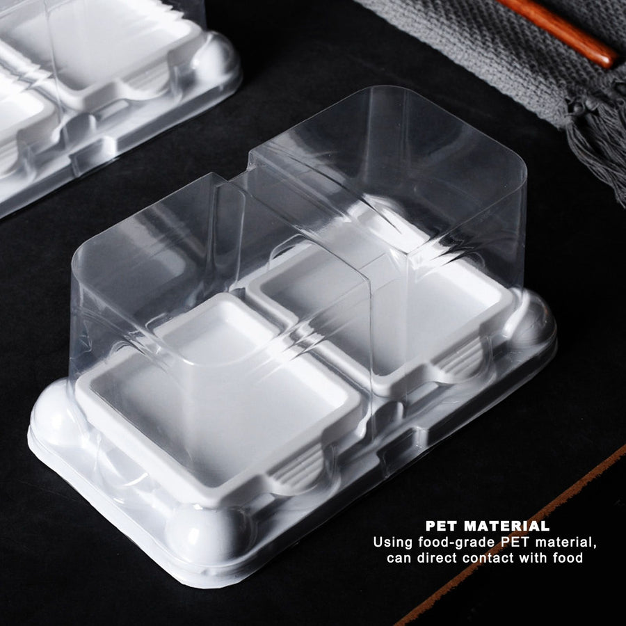 10pcs 2‑Grid Cake Packaging Box with Ribbon Transparent Cake Packaging Container