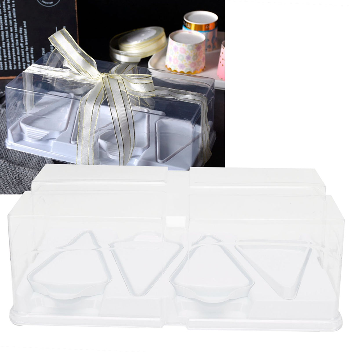 10pcs Baking Cake Box 4 Grid Triangular Transparent Material Cake Box for Dessert Bakery