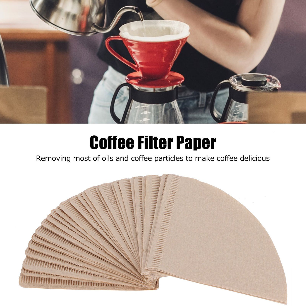 100Pcs Coffee Filter Paper Cone Shaped Disposable Coffer Filters Accessory 14x10cm