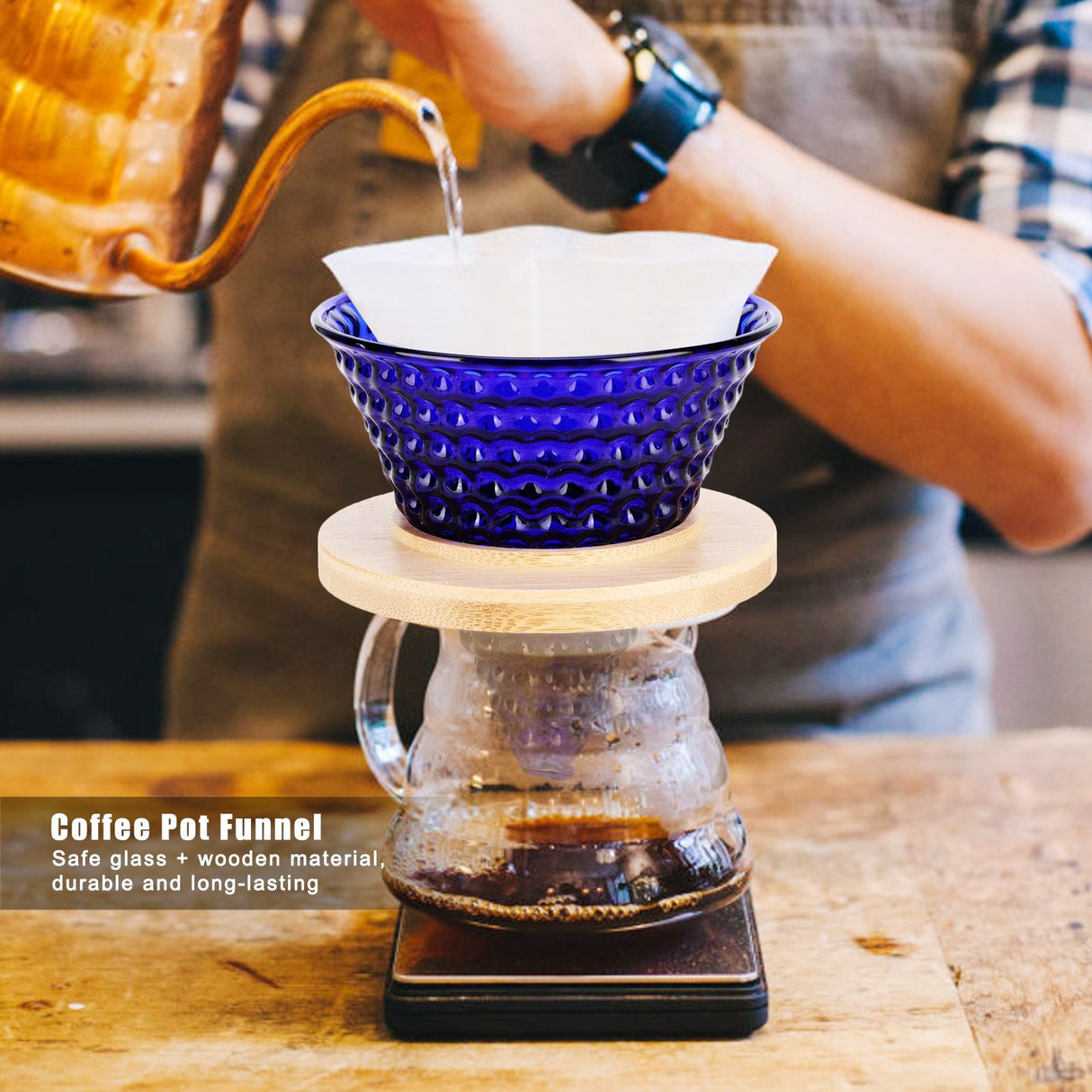 Coffee Pot Filter reusable glass Coffee Dripper Funnel Kettle Brewer AccessoriesBlue