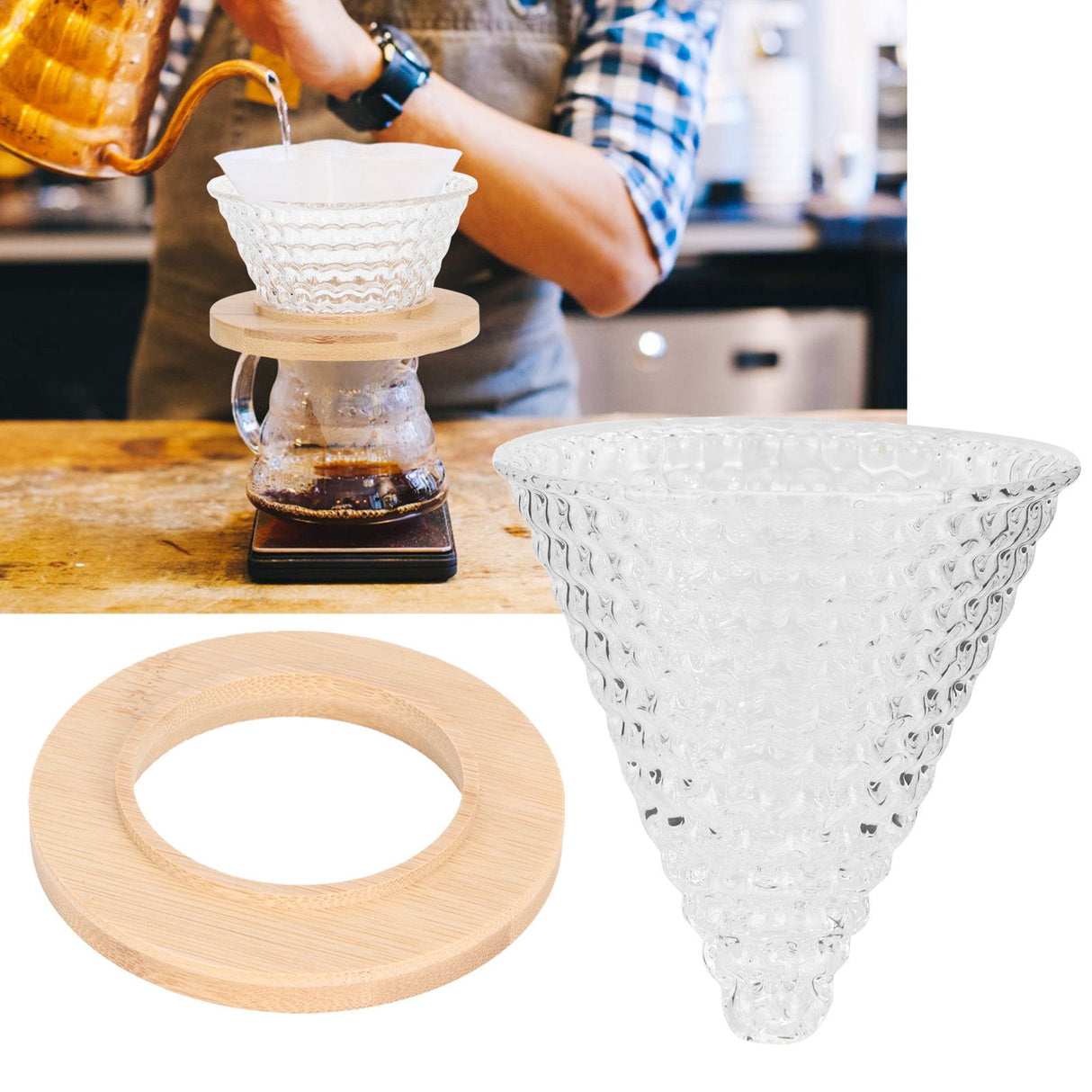 Coffee Pot Filter reusable glass Coffee Dripper Funnel Kettle Brewer AccessoriesTransparent