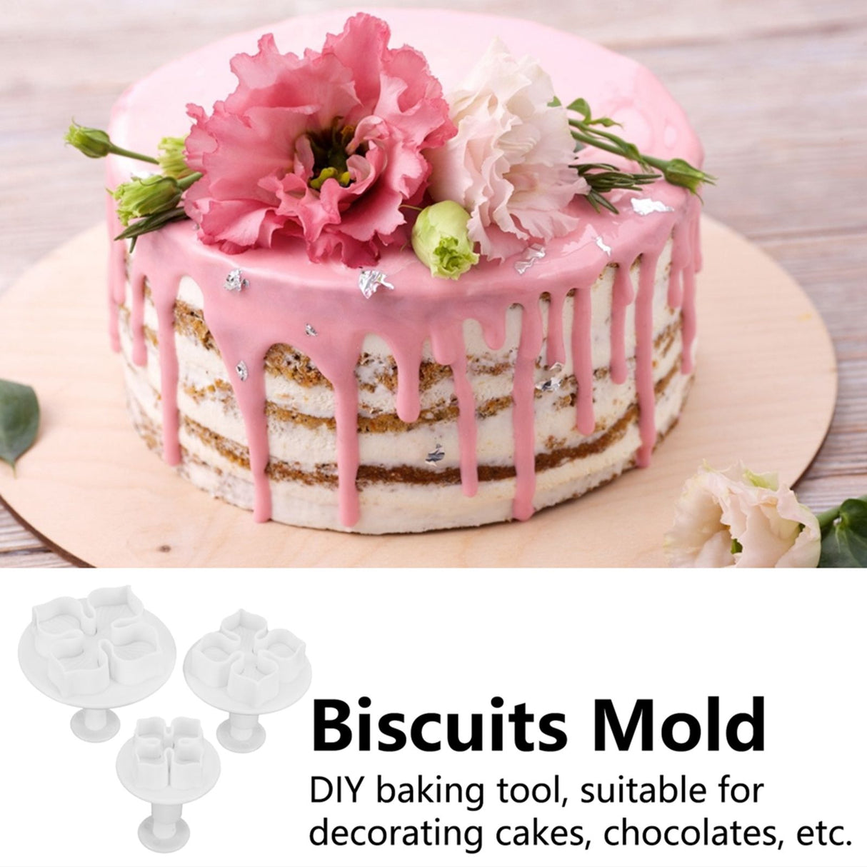 3Pcs Cake Decorating Mold Hydrangea Pattern Biscuits Cutter Spring Mold Baking Pastry Tool